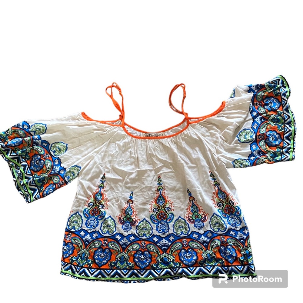 Flying Tomato Top WOMENS Cold Shoulder Bohemian Boho Cropped Shirt Size Small